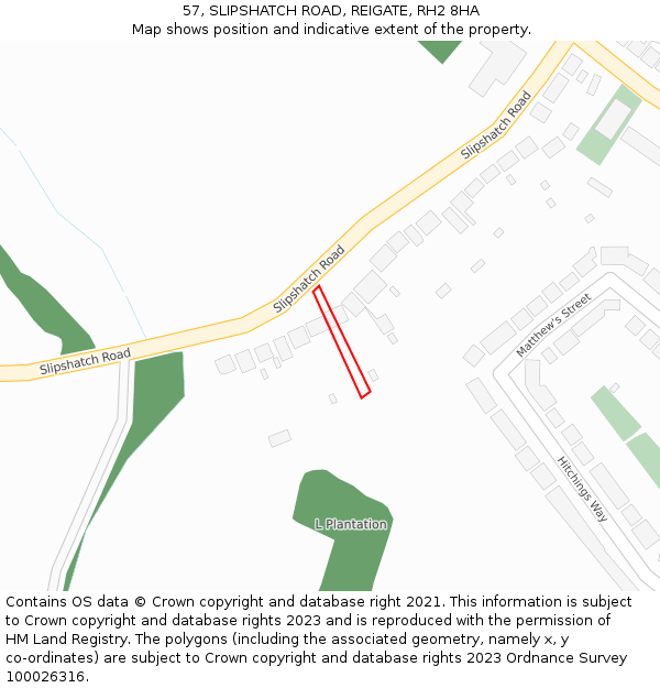 57, SLIPSHATCH ROAD, REIGATE, RH2 8HA: Location map and indicative extent of plot