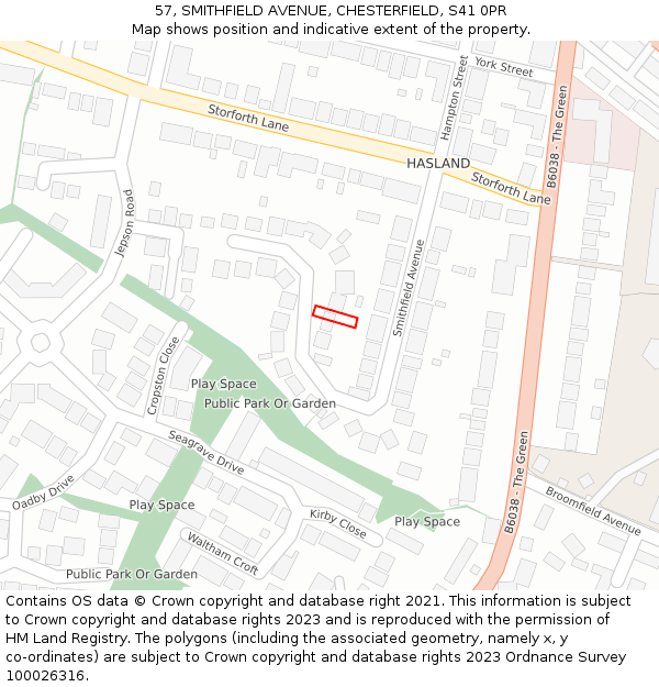 57, SMITHFIELD AVENUE, CHESTERFIELD, S41 0PR: Location map and indicative extent of plot