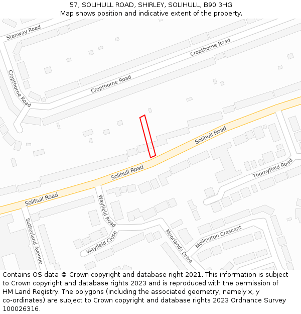 57, SOLIHULL ROAD, SHIRLEY, SOLIHULL, B90 3HG: Location map and indicative extent of plot