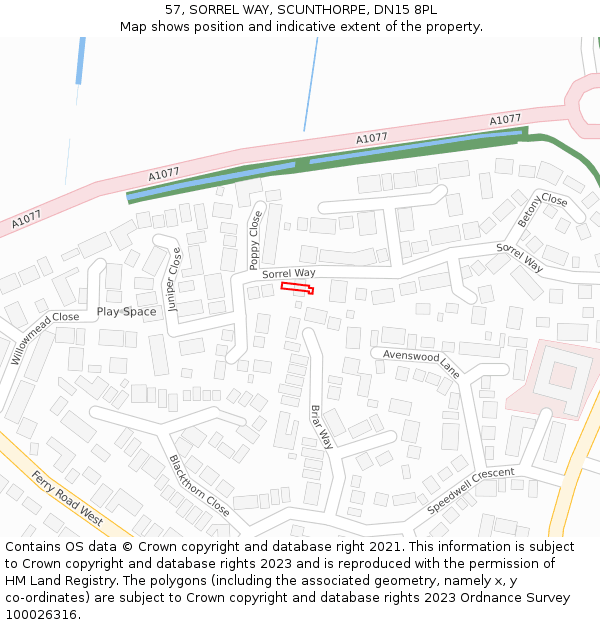 57, SORREL WAY, SCUNTHORPE, DN15 8PL: Location map and indicative extent of plot