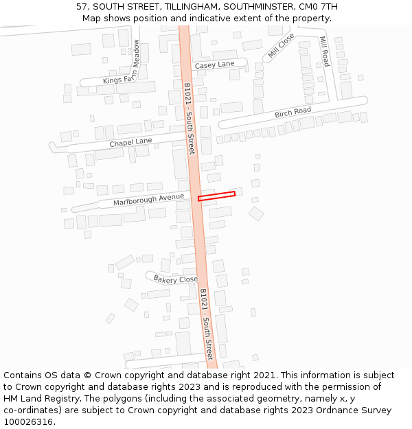 57, SOUTH STREET, TILLINGHAM, SOUTHMINSTER, CM0 7TH: Location map and indicative extent of plot