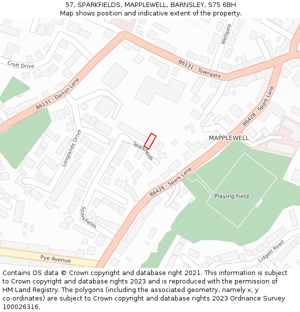 57, SPARKFIELDS, MAPPLEWELL, BARNSLEY, S75 6BH: Location map and indicative extent of plot