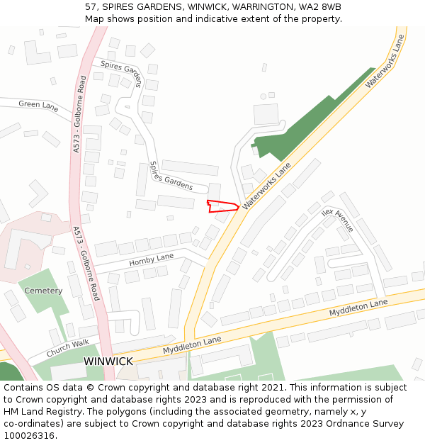 57, SPIRES GARDENS, WINWICK, WARRINGTON, WA2 8WB: Location map and indicative extent of plot