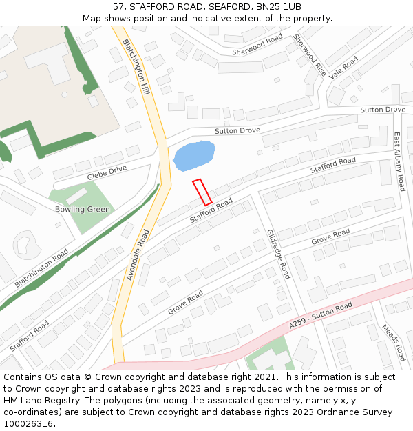 57, STAFFORD ROAD, SEAFORD, BN25 1UB: Location map and indicative extent of plot