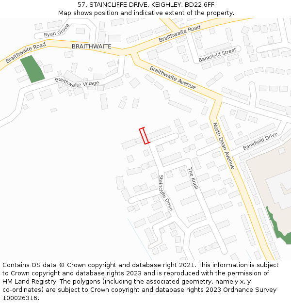 57, STAINCLIFFE DRIVE, KEIGHLEY, BD22 6FF: Location map and indicative extent of plot