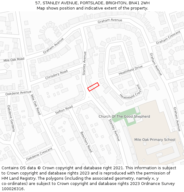 57, STANLEY AVENUE, PORTSLADE, BRIGHTON, BN41 2WH: Location map and indicative extent of plot