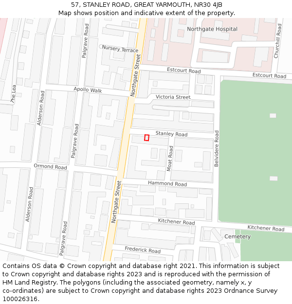 57, STANLEY ROAD, GREAT YARMOUTH, NR30 4JB: Location map and indicative extent of plot