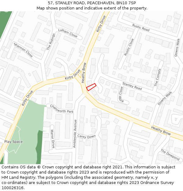 57, STANLEY ROAD, PEACEHAVEN, BN10 7SP: Location map and indicative extent of plot