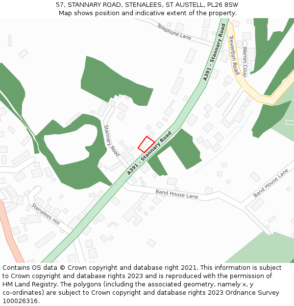 57, STANNARY ROAD, STENALEES, ST AUSTELL, PL26 8SW: Location map and indicative extent of plot