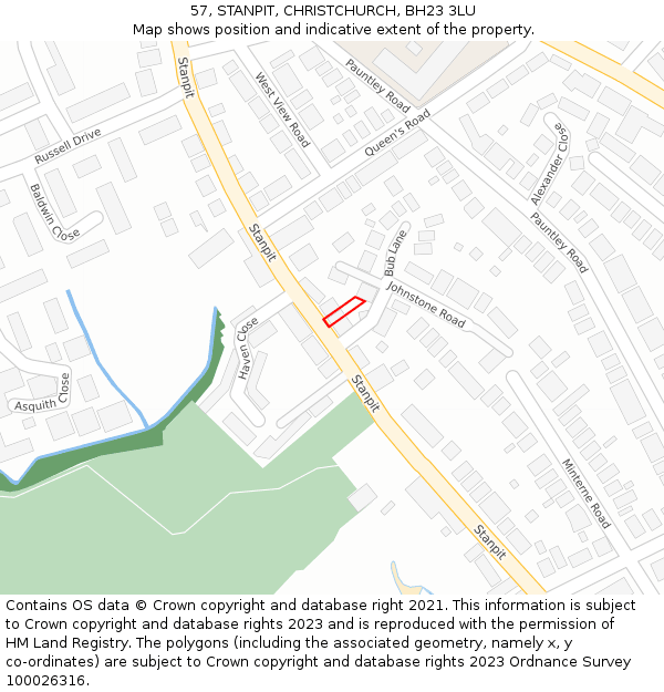 57, STANPIT, CHRISTCHURCH, BH23 3LU: Location map and indicative extent of plot