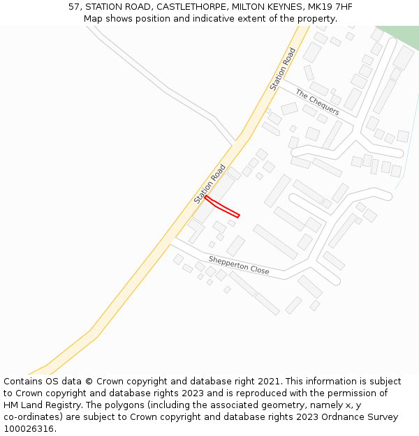 57, STATION ROAD, CASTLETHORPE, MILTON KEYNES, MK19 7HF: Location map and indicative extent of plot