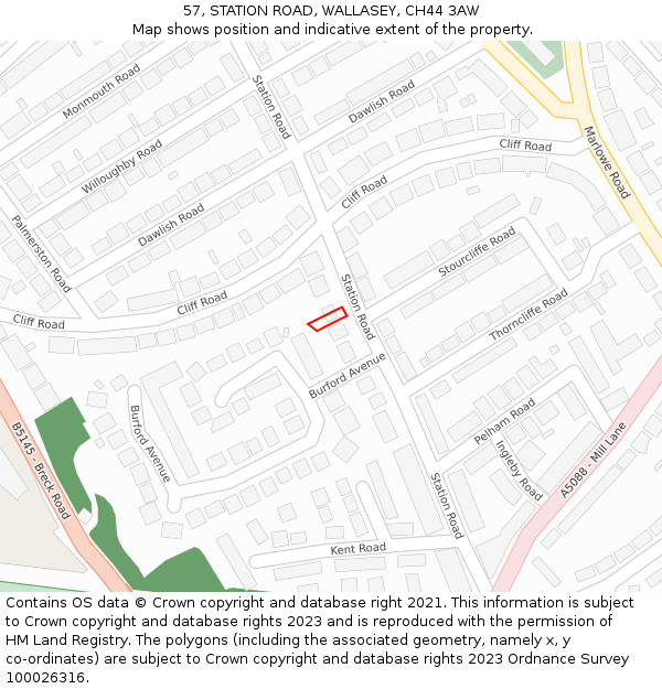 57, STATION ROAD, WALLASEY, CH44 3AW: Location map and indicative extent of plot