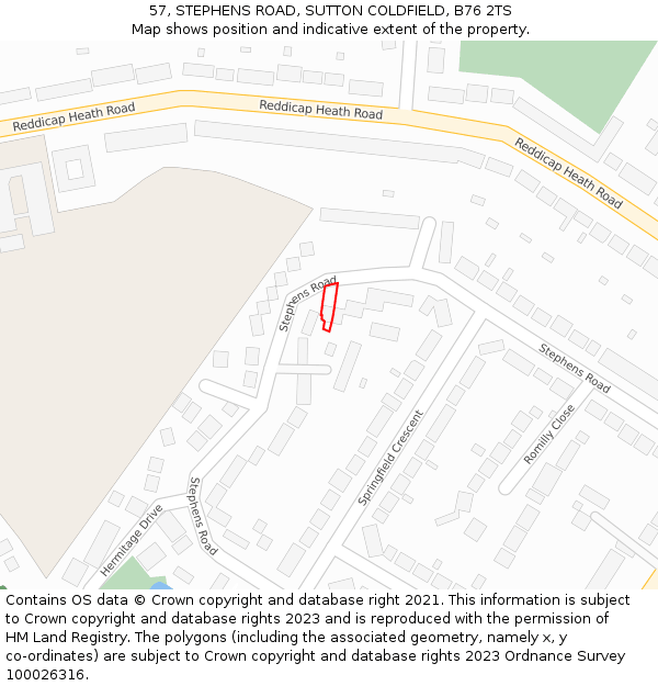 57, STEPHENS ROAD, SUTTON COLDFIELD, B76 2TS: Location map and indicative extent of plot