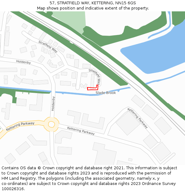 57, STRATFIELD WAY, KETTERING, NN15 6GS: Location map and indicative extent of plot