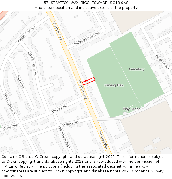 57, STRATTON WAY, BIGGLESWADE, SG18 0NS: Location map and indicative extent of plot