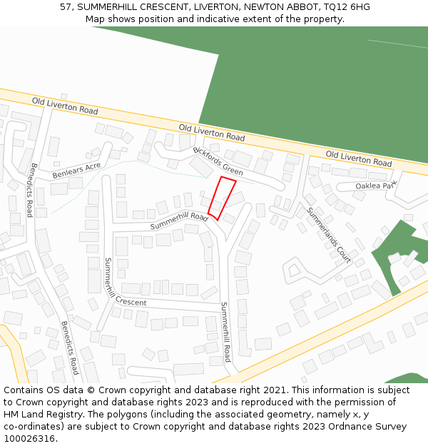 57, SUMMERHILL CRESCENT, LIVERTON, NEWTON ABBOT, TQ12 6HG: Location map and indicative extent of plot