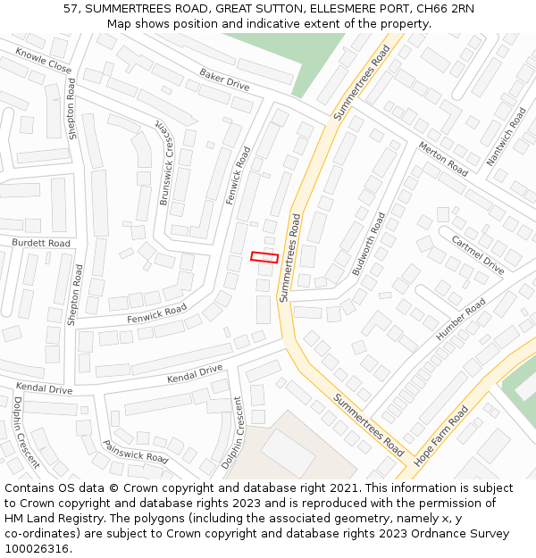 57, SUMMERTREES ROAD, GREAT SUTTON, ELLESMERE PORT, CH66 2RN: Location map and indicative extent of plot