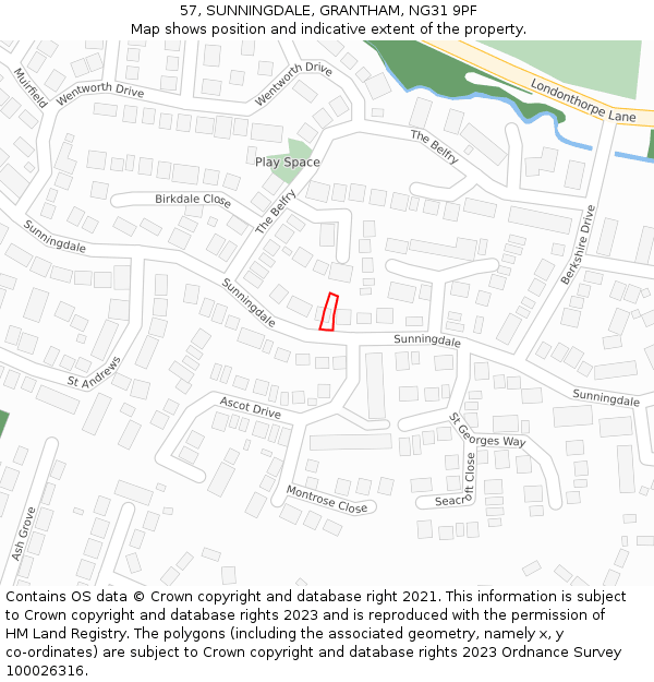 57, SUNNINGDALE, GRANTHAM, NG31 9PF: Location map and indicative extent of plot