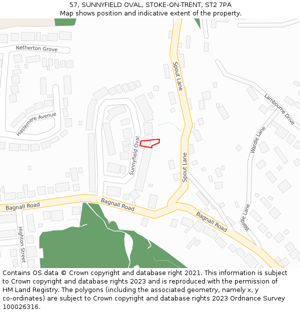 57, SUNNYFIELD OVAL, STOKE-ON-TRENT, ST2 7PA: Location map and indicative extent of plot