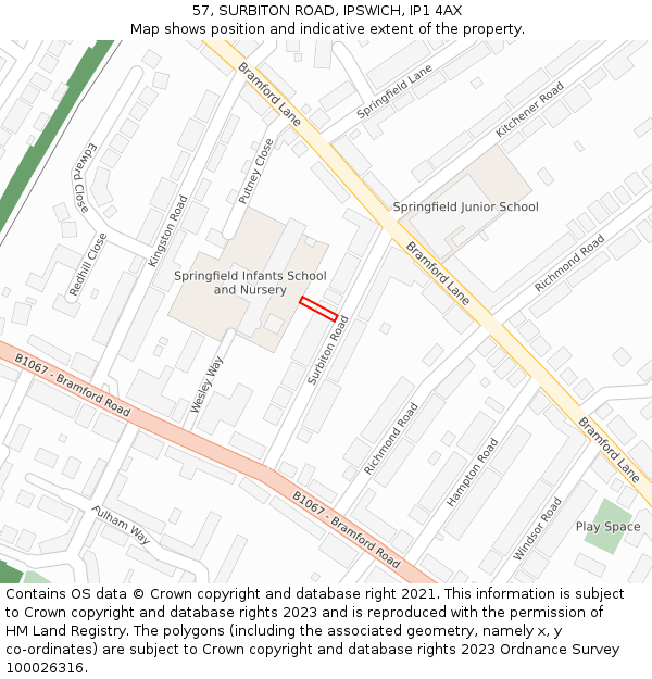 57, SURBITON ROAD, IPSWICH, IP1 4AX: Location map and indicative extent of plot