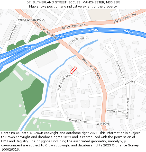 57, SUTHERLAND STREET, ECCLES, MANCHESTER, M30 8BR: Location map and indicative extent of plot