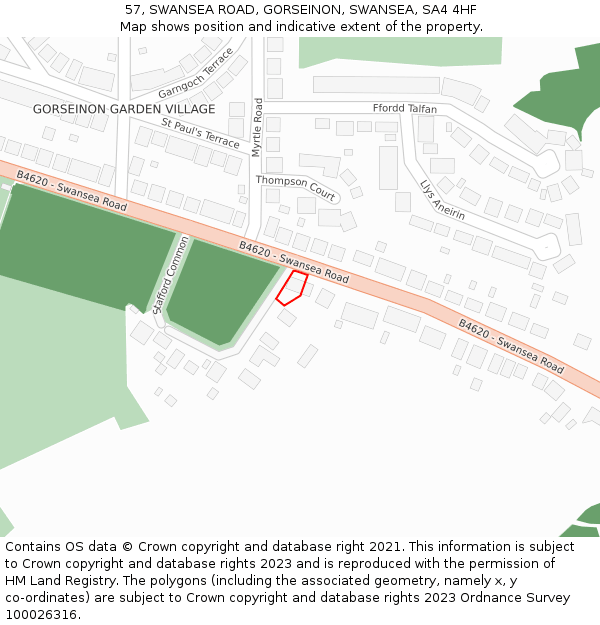 57, SWANSEA ROAD, GORSEINON, SWANSEA, SA4 4HF: Location map and indicative extent of plot