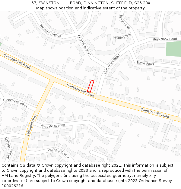 57, SWINSTON HILL ROAD, DINNINGTON, SHEFFIELD, S25 2RX: Location map and indicative extent of plot