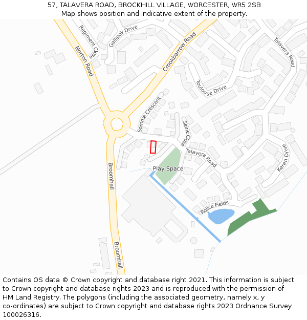 57, TALAVERA ROAD, BROCKHILL VILLAGE, WORCESTER, WR5 2SB: Location map and indicative extent of plot