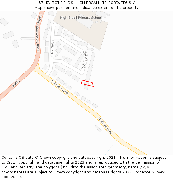 57, TALBOT FIELDS, HIGH ERCALL, TELFORD, TF6 6LY: Location map and indicative extent of plot