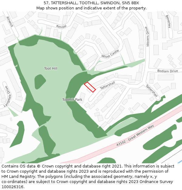 57, TATTERSHALL, TOOTHILL, SWINDON, SN5 8BX: Location map and indicative extent of plot