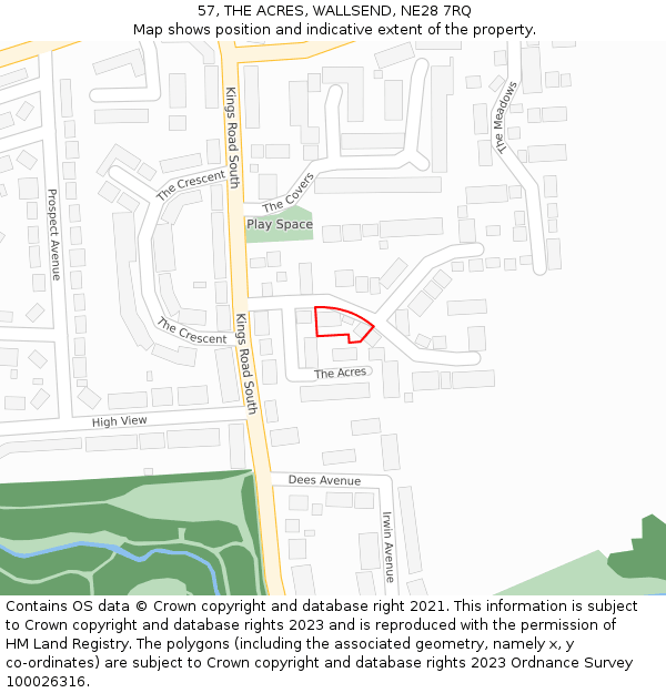 57, THE ACRES, WALLSEND, NE28 7RQ: Location map and indicative extent of plot