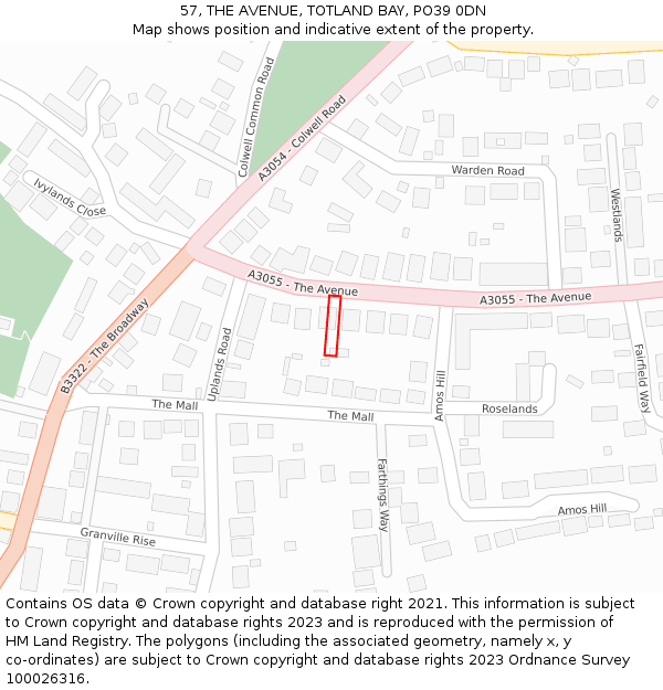 57, THE AVENUE, TOTLAND BAY, PO39 0DN: Location map and indicative extent of plot