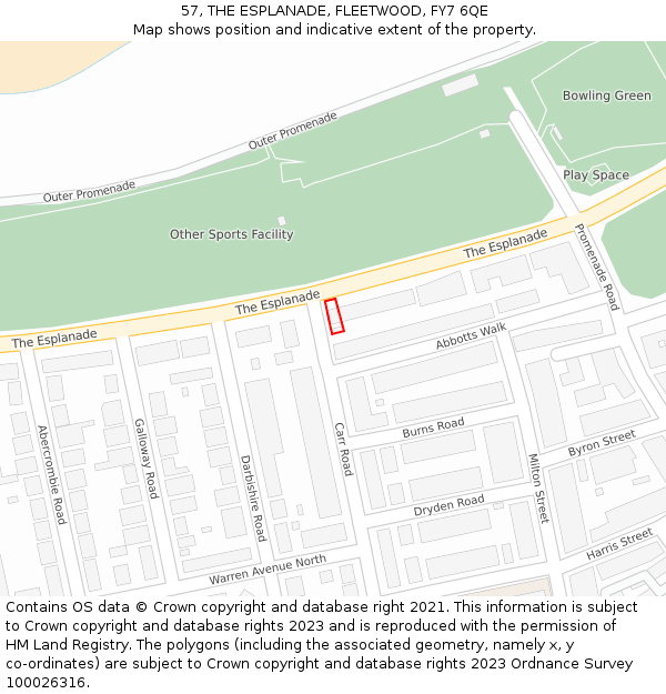 57, THE ESPLANADE, FLEETWOOD, FY7 6QE: Location map and indicative extent of plot