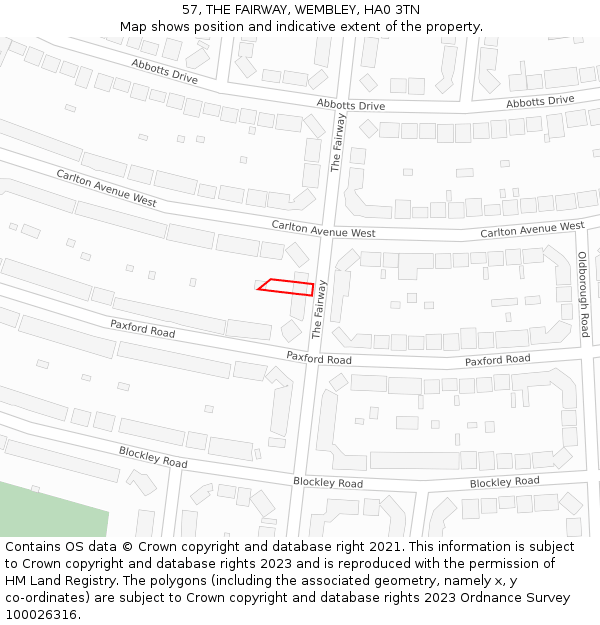 57, THE FAIRWAY, WEMBLEY, HA0 3TN: Location map and indicative extent of plot