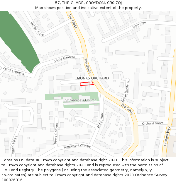 57, THE GLADE, CROYDON, CR0 7QJ: Location map and indicative extent of plot