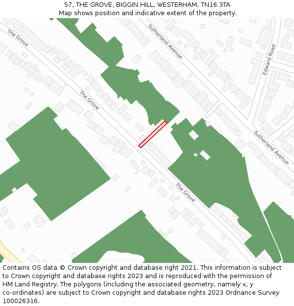 57, THE GROVE, BIGGIN HILL, WESTERHAM, TN16 3TA: Location map and indicative extent of plot