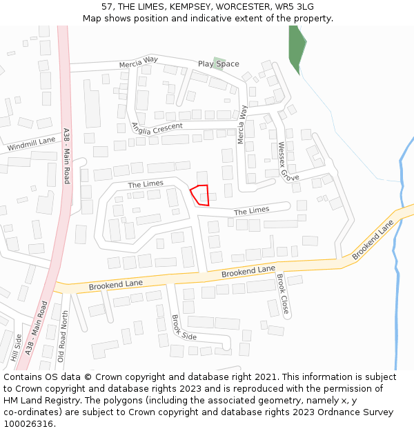 57, THE LIMES, KEMPSEY, WORCESTER, WR5 3LG: Location map and indicative extent of plot