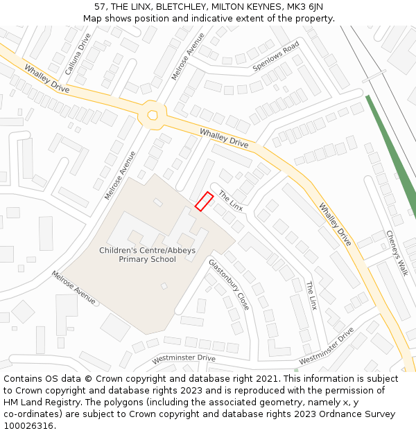 57, THE LINX, BLETCHLEY, MILTON KEYNES, MK3 6JN: Location map and indicative extent of plot