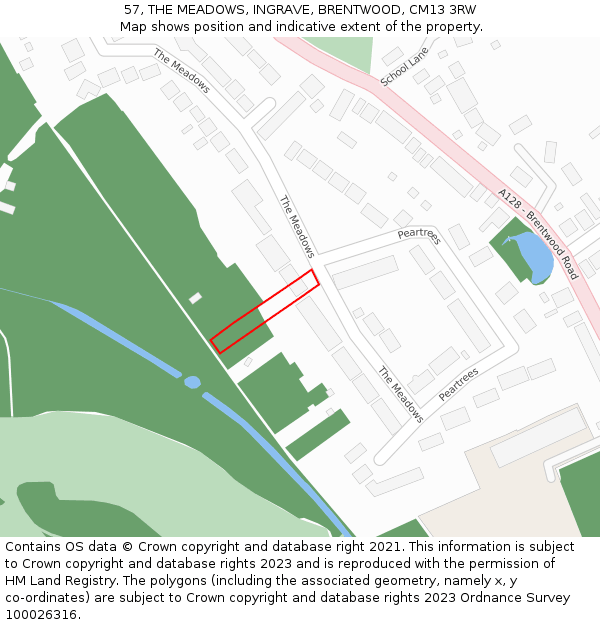 57, THE MEADOWS, INGRAVE, BRENTWOOD, CM13 3RW: Location map and indicative extent of plot