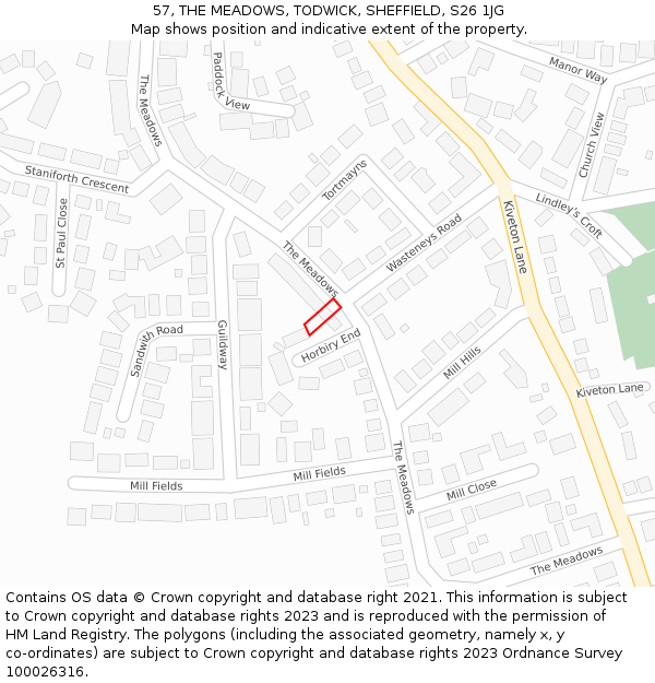 57, THE MEADOWS, TODWICK, SHEFFIELD, S26 1JG: Location map and indicative extent of plot