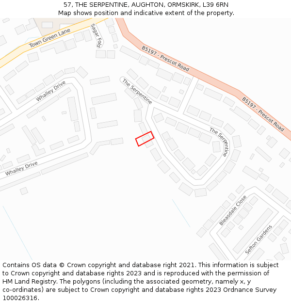 57, THE SERPENTINE, AUGHTON, ORMSKIRK, L39 6RN: Location map and indicative extent of plot