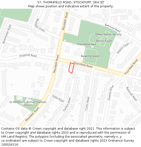 57, THORNFIELD ROAD, STOCKPORT, SK4 3JT: Location map and indicative extent of plot