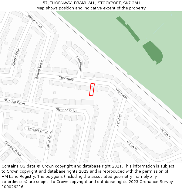 57, THORNWAY, BRAMHALL, STOCKPORT, SK7 2AH: Location map and indicative extent of plot