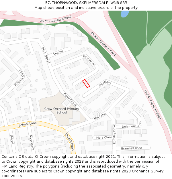 57, THORNWOOD, SKELMERSDALE, WN8 8RB: Location map and indicative extent of plot