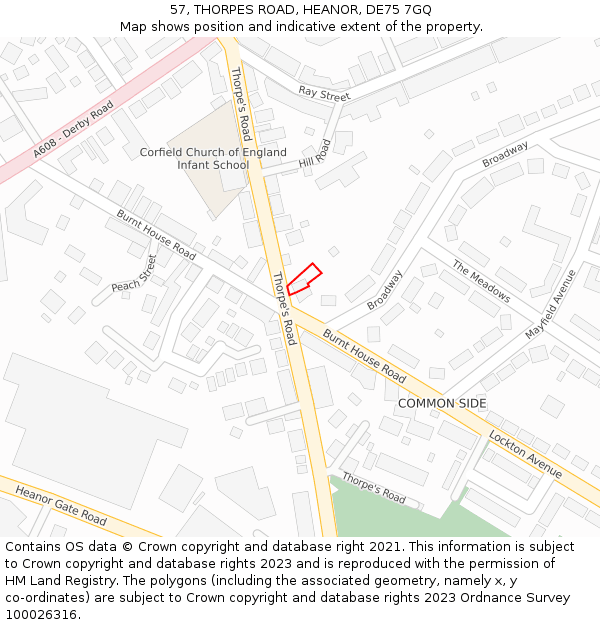 57, THORPES ROAD, HEANOR, DE75 7GQ: Location map and indicative extent of plot