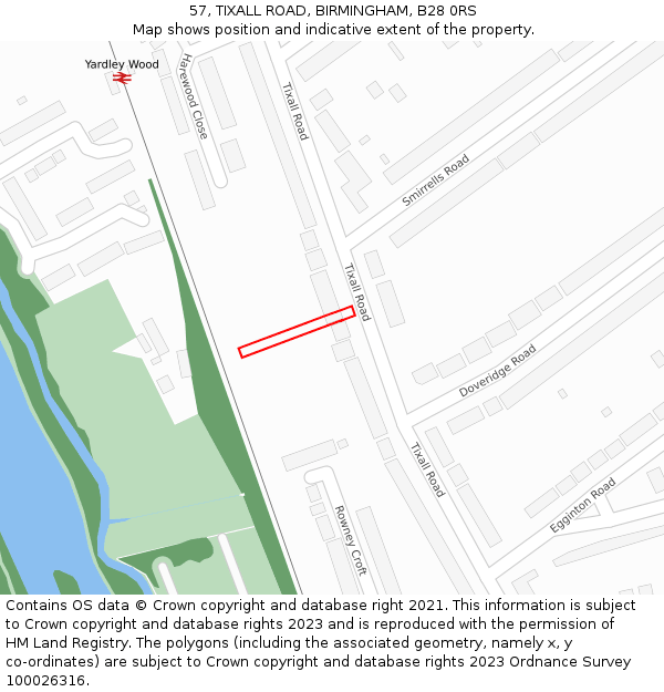 57, TIXALL ROAD, BIRMINGHAM, B28 0RS: Location map and indicative extent of plot