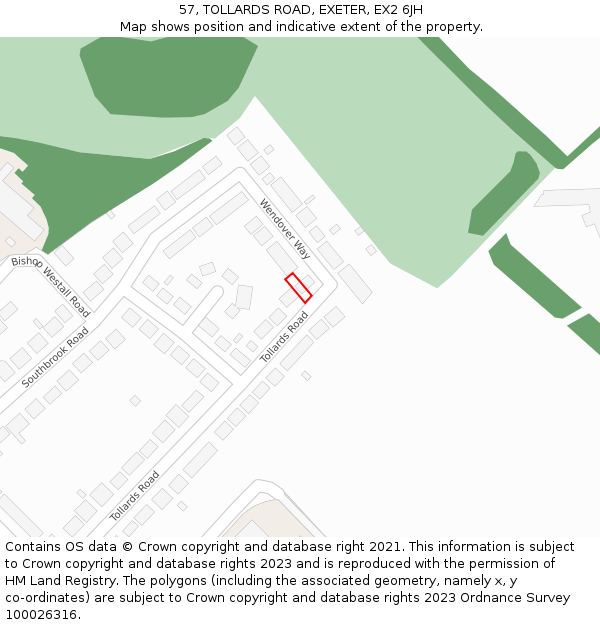 57, TOLLARDS ROAD, EXETER, EX2 6JH: Location map and indicative extent of plot