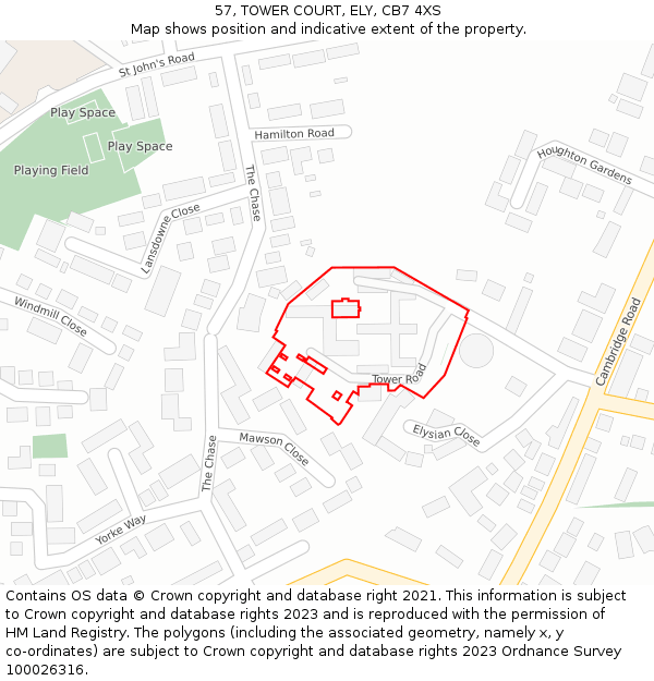 57, TOWER COURT, ELY, CB7 4XS: Location map and indicative extent of plot