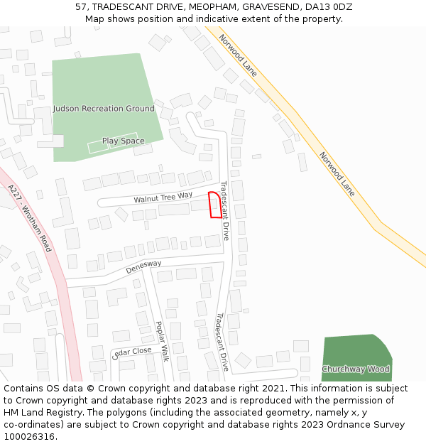 57, TRADESCANT DRIVE, MEOPHAM, GRAVESEND, DA13 0DZ: Location map and indicative extent of plot