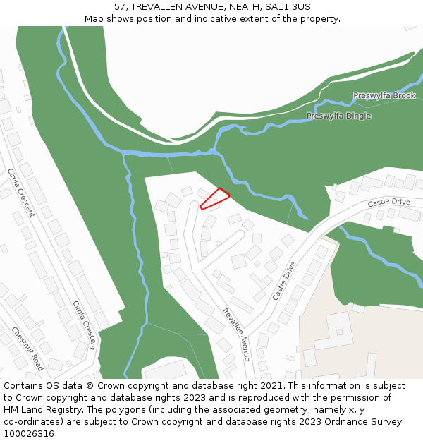 57, TREVALLEN AVENUE, NEATH, SA11 3US: Location map and indicative extent of plot